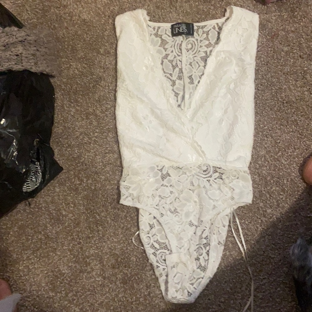 barely worn white lace body suit